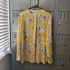 Floral yellow button blouse LARGE
